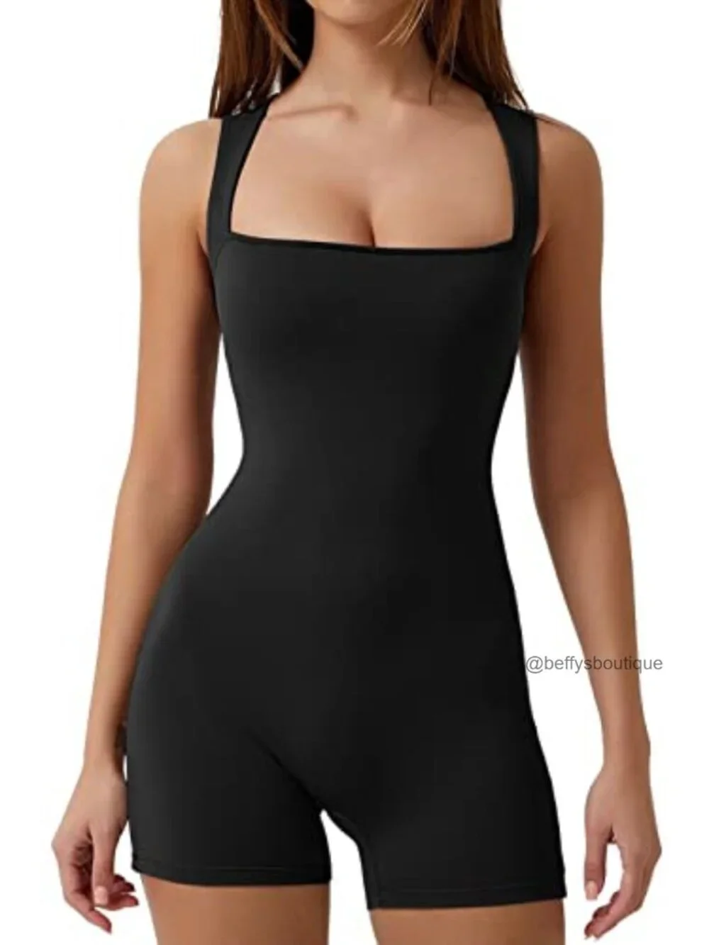 Strappy Square Neck Tank Top Bodycon Stretch Jumpsuit Romper